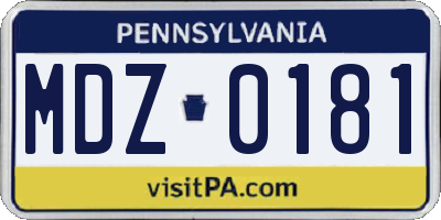 PA license plate MDZ0181