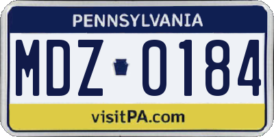 PA license plate MDZ0184