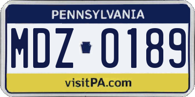 PA license plate MDZ0189
