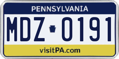 PA license plate MDZ0191