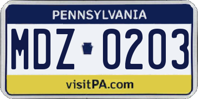 PA license plate MDZ0203