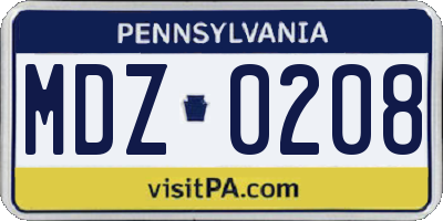 PA license plate MDZ0208
