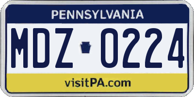 PA license plate MDZ0224