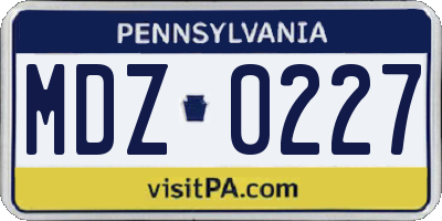 PA license plate MDZ0227