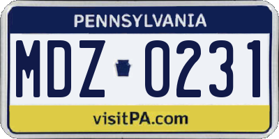 PA license plate MDZ0231