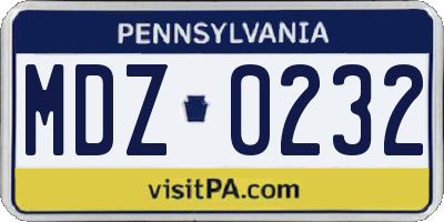 PA license plate MDZ0232