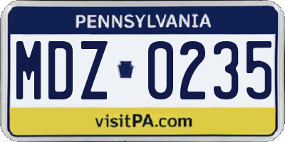 PA license plate MDZ0235