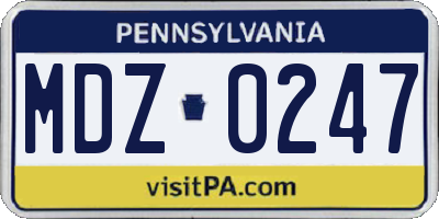 PA license plate MDZ0247