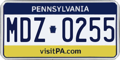 PA license plate MDZ0255