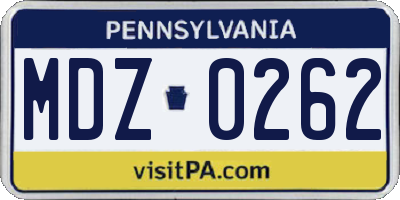 PA license plate MDZ0262
