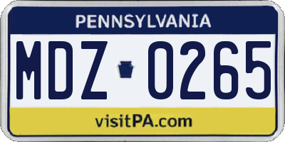 PA license plate MDZ0265