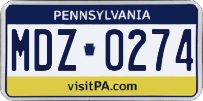 PA license plate MDZ0274