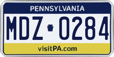PA license plate MDZ0284