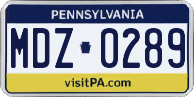 PA license plate MDZ0289