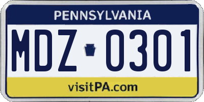 PA license plate MDZ0301