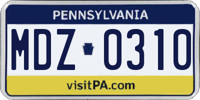 PA license plate MDZ0310