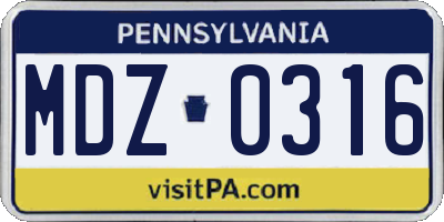 PA license plate MDZ0316