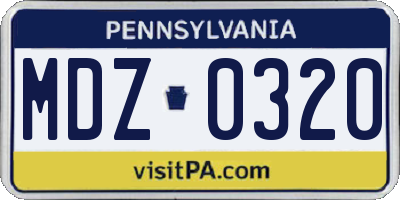 PA license plate MDZ0320