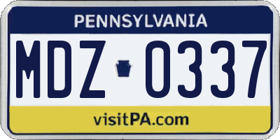 PA license plate MDZ0337