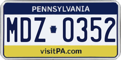 PA license plate MDZ0352