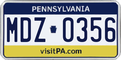 PA license plate MDZ0356