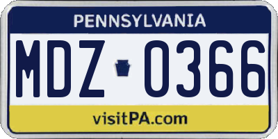 PA license plate MDZ0366