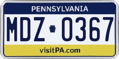 PA license plate MDZ0367