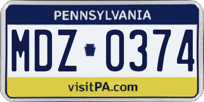 PA license plate MDZ0374