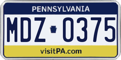 PA license plate MDZ0375
