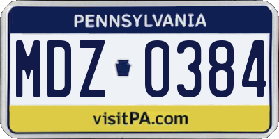 PA license plate MDZ0384