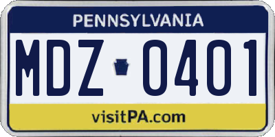 PA license plate MDZ0401