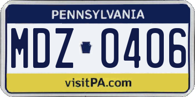 PA license plate MDZ0406