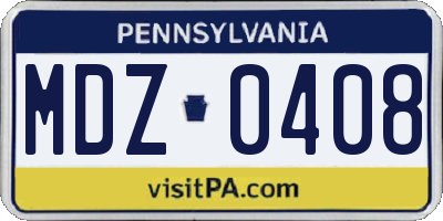 PA license plate MDZ0408