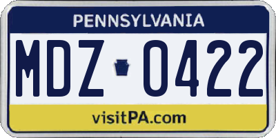 PA license plate MDZ0422