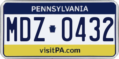 PA license plate MDZ0432