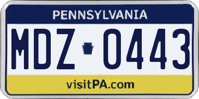 PA license plate MDZ0443