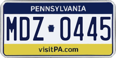 PA license plate MDZ0445