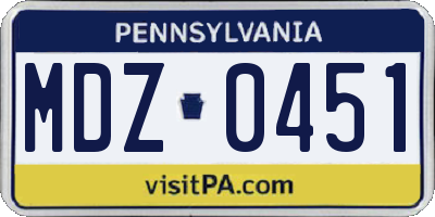 PA license plate MDZ0451