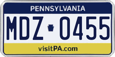 PA license plate MDZ0455