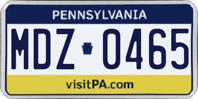 PA license plate MDZ0465