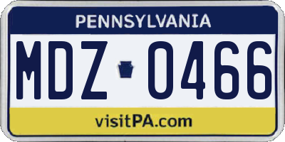 PA license plate MDZ0466