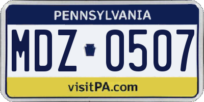 PA license plate MDZ0507