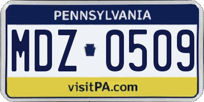 PA license plate MDZ0509
