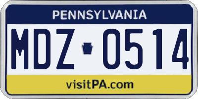 PA license plate MDZ0514