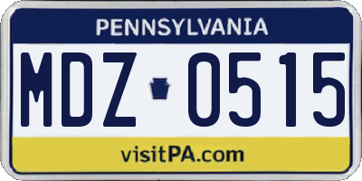 PA license plate MDZ0515