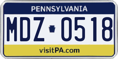 PA license plate MDZ0518