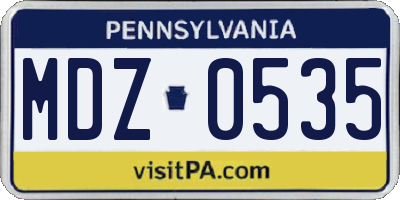 PA license plate MDZ0535
