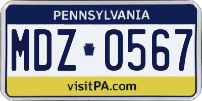 PA license plate MDZ0567