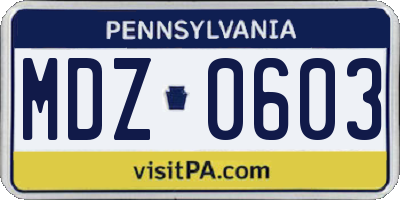 PA license plate MDZ0603