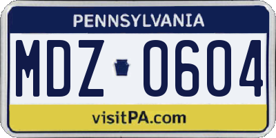PA license plate MDZ0604